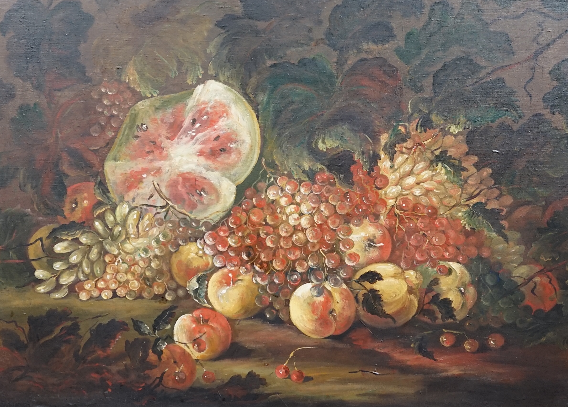 Continental School , Still life of fruit in the 17th century style, oil on canvas, 82 x 110cm